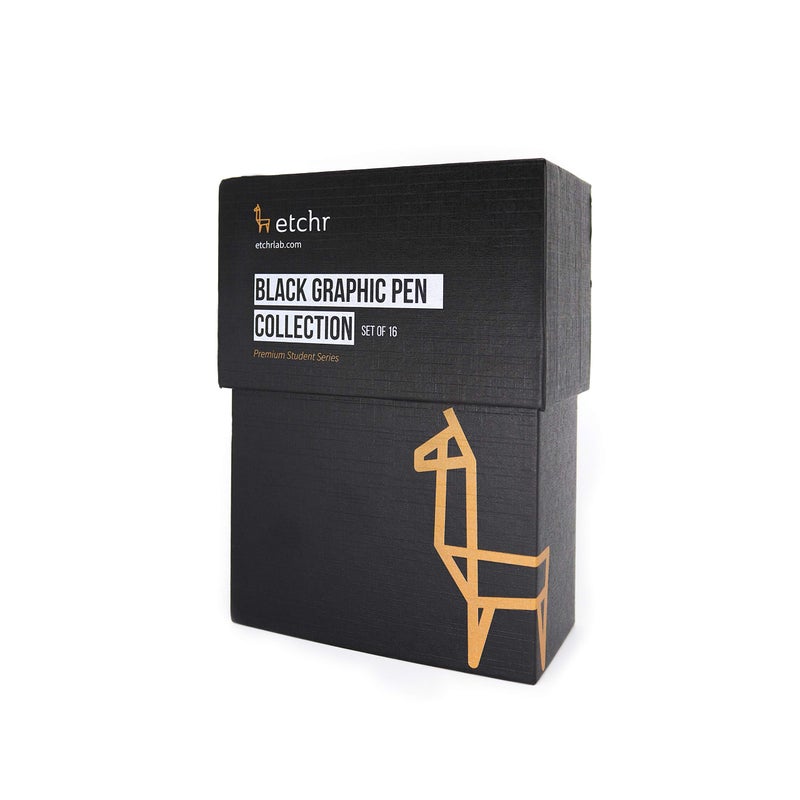 ETCHR مجموعة أقلام جرافيك سوداء ETCHR من 16 قلم - مقاومة للماء ومقاومة للتلاشي - مجموعة أقلام جرافيك سوداء - Image 1