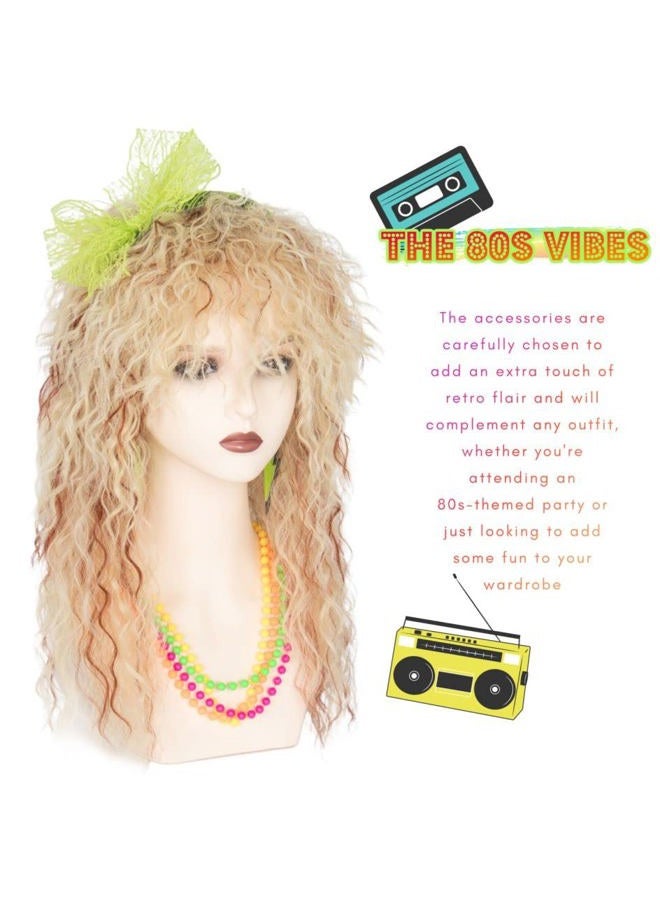 miss u hair Miss U Hair Blonde 80s Wigs for Women Glam Rocker Wig Long Spiky Cosplay Halloween Hair Green Earrings Leg Warmers Headband Necklace Bracelets - Image 4