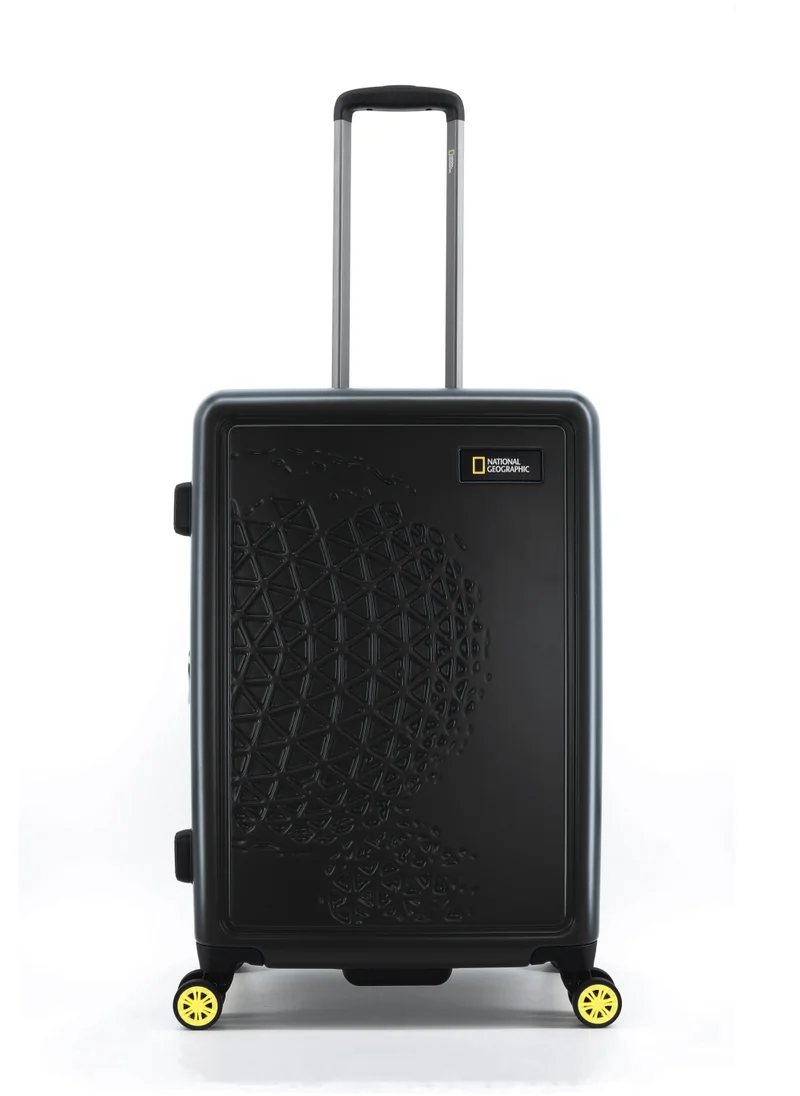 NATIONAL GEOGRAPHIC National Geographic Globe ABS Hard Shell Medium Check-In Suitcase Black, Durable Lightweight Travel Luggage, 4 Double Wheel Trolley Bag with TSA Combination Lock (60cm/24 Inch).