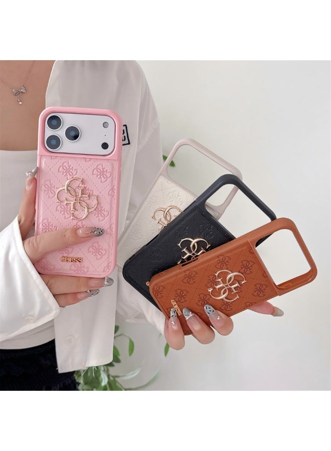 GUESS IPhone cover, with a logo and a leather design approved by the global brand Guess Guess quilted leather phone case Various models-Pink - Image 3