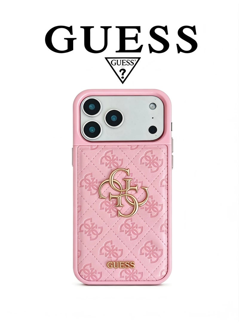 GUESS IPhone cover, with a logo and a leather design approved by the global brand Guess Guess quilted leather phone case Various models-Pink - Image 1
