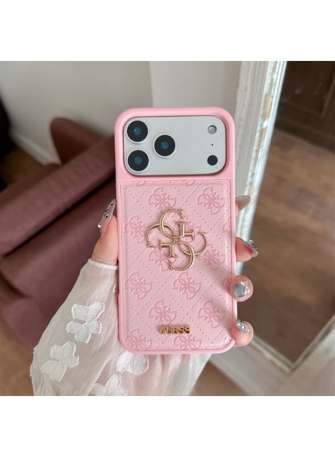 GUESS IPhone cover, with a logo and a leather design approved by the global brand Guess Guess quilted leather phone case Various models-Pink - Image 2