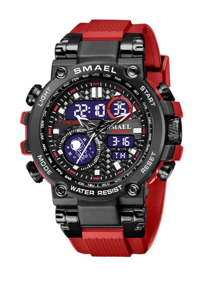 سميل ساعة رياضية إلكترونية رقمية كبيرة الحجم متعددة الوظائف بسوار من سبائك معدني بشاشة مزدوجة ومقاومة للماء - Image 1