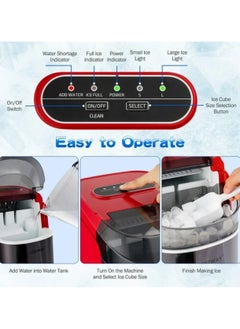 Vosco Vosco Ice Maker Countertop Red – 12Kg/24H, 9 Ice Cubes in 6 Mins, 2 Ice Sizes, Compact & Portable Ice Machine for Home, Office, Kitchen  - Image 4