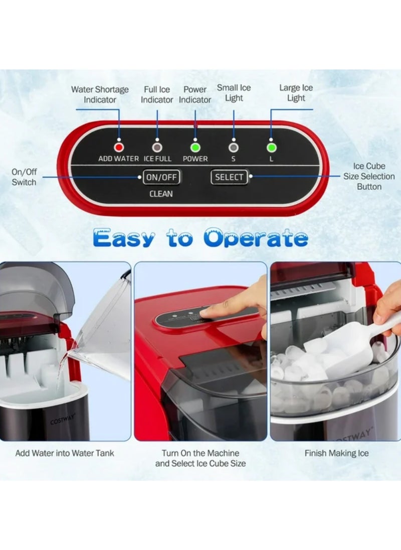 Vosco Vosco Ice Maker Countertop Red – 12Kg/24H, 9 Ice Cubes in 6 Mins, 2 Ice Sizes, Compact & Portable Ice Machine for Home, Office, Kitchen  - Image 4