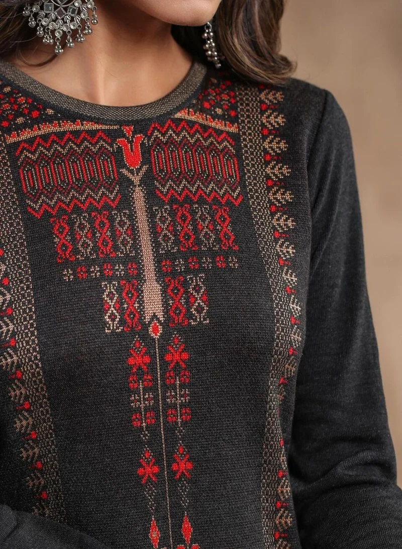 آي شين تونيك نسائي مستقيم مطرز بالبوليستر بلون الفحم