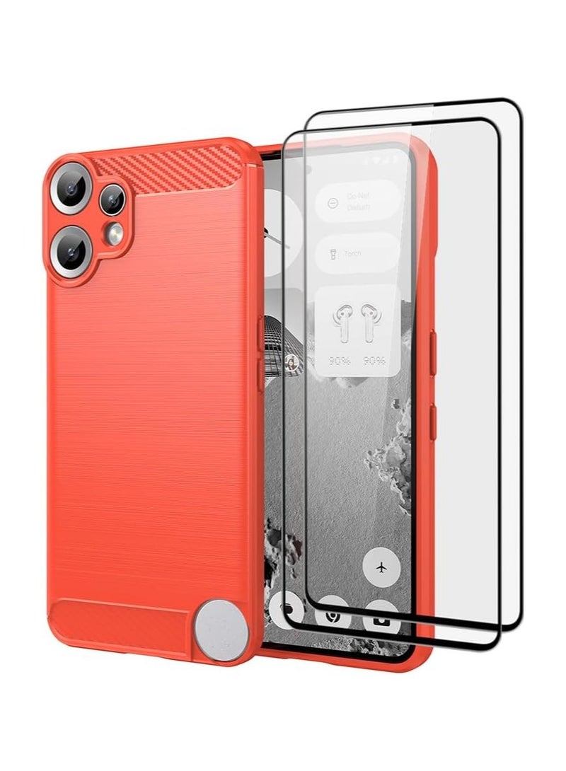 general Compatible with Nothing CMF Phone 2 Pro 【Scratch-resistant】Brushed texture design Soft TPU protective case Includes 【2-piece set】 screen protectors(RED)