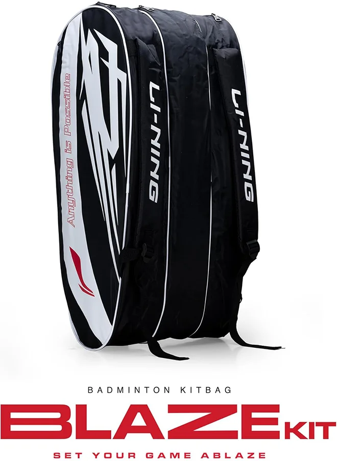 لي-نينج Blaze Triple Zipper Polyester Badminton Kit Bag (Black)