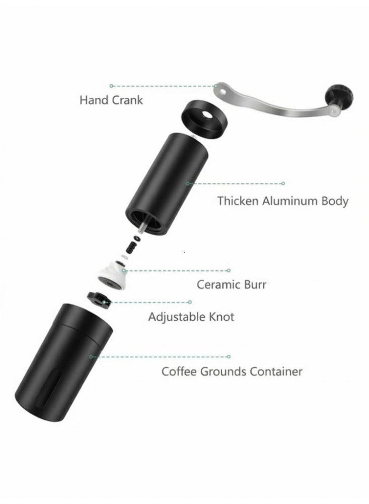 Portable Manual Coffee Grinder with Adjustable Ceramic Burr - Stainless Steel Hand Crank Mill for Espresso, French Press, Drip Coffee - Matte Black - Image 4