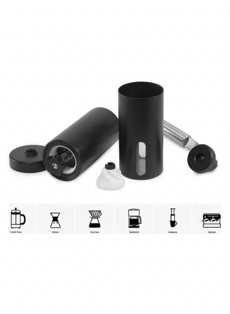 Portable Manual Coffee Grinder with Adjustable Ceramic Burr - Stainless Steel Hand Crank Mill for Espresso, French Press, Drip Coffee - Matte Black - Image 3