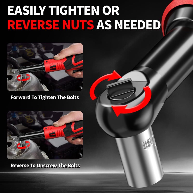 FULLYEA Electric Ratchet Wrench Set, 550 RPM Cordless Ratchet Wrench, 3/8" 18V Power Ratchet Tools with Variable Speed, LED Light, 7 Sockets, 2 Packs 2.0Ah Lithium-Ion Battery and Fast Charger - Image 5