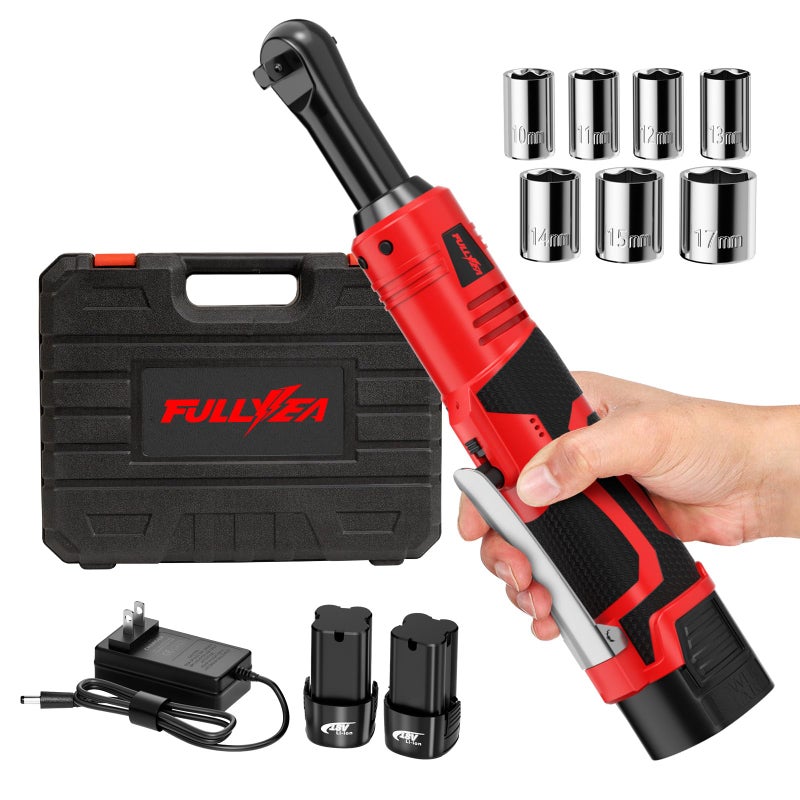 FULLYEA Electric Ratchet Wrench Set, 550 RPM Cordless Ratchet Wrench, 3/8" 18V Power Ratchet Tools with Variable Speed, LED Light, 7 Sockets, 2 Packs 2.0Ah Lithium-Ion Battery and Fast Charger - Image 1