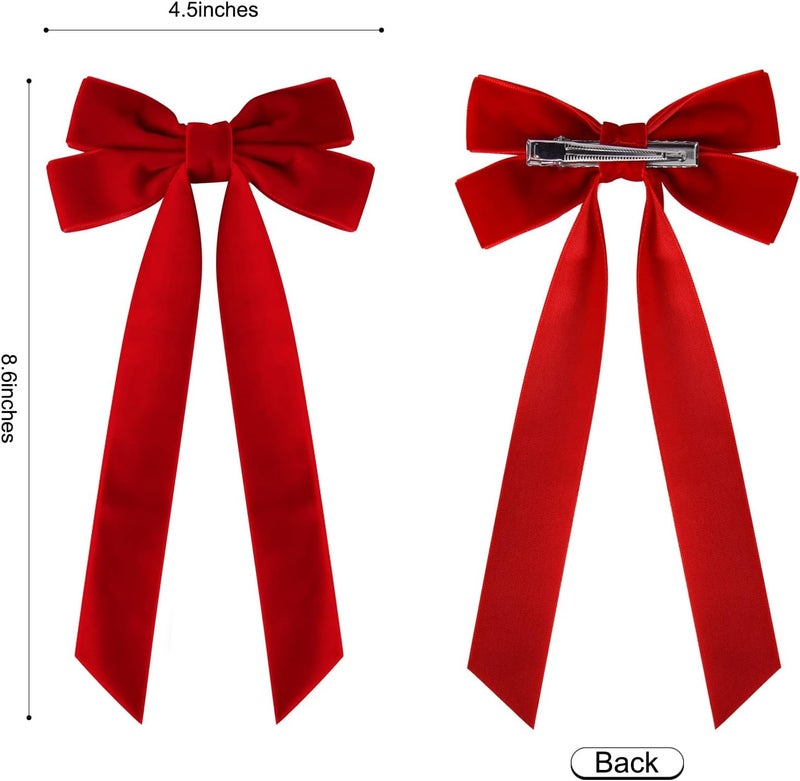 Aileam 2PCS Velvet Hair Bows Red Hair Ribbon Clips Big Fall Alligator Clips Hair Accessories for Women Girls Toddlers Kids Baby - Image 4