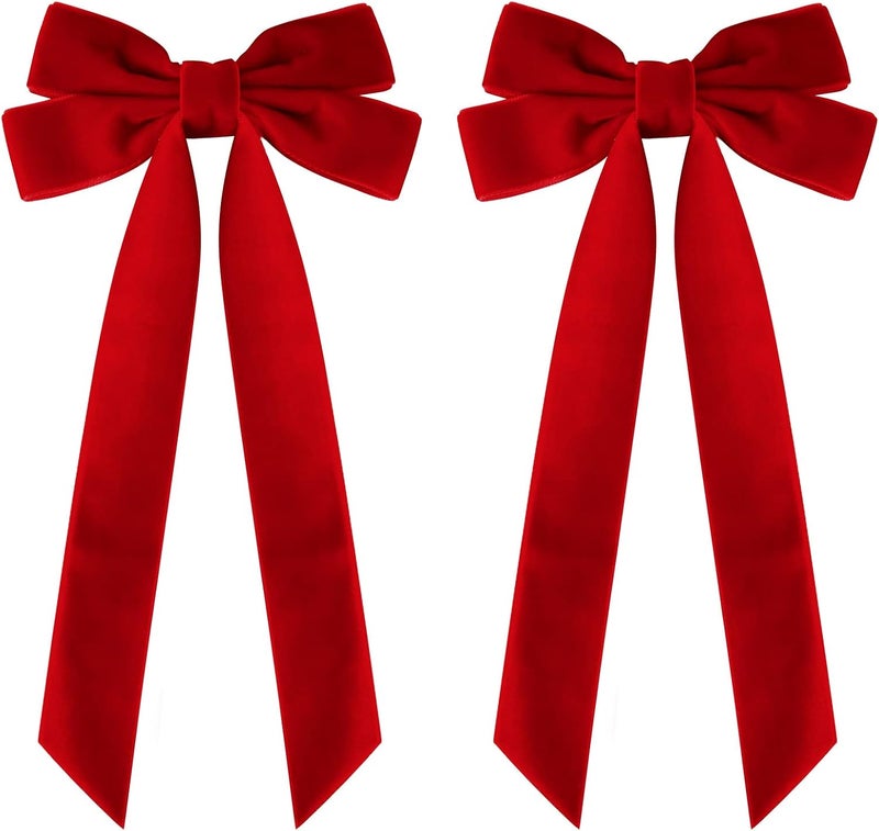 Aileam 2PCS Velvet Hair Bows Red Hair Ribbon Clips Big Fall Alligator Clips Hair Accessories for Women Girls Toddlers Kids Baby - Image 1