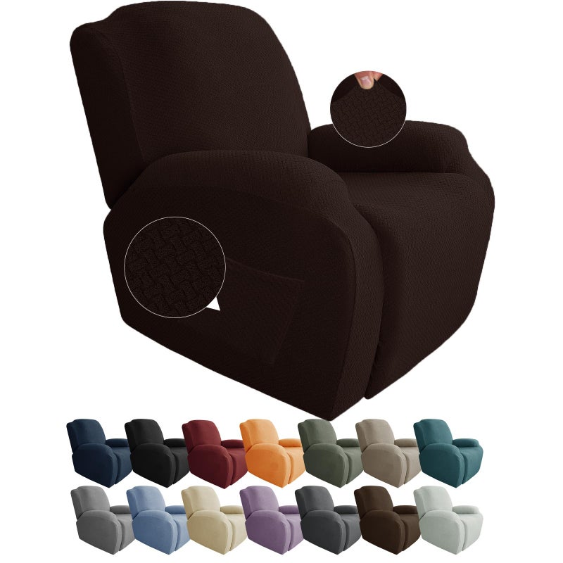 JIVINER Oversized Recliner Chair Covers 4 Piece Stretch Lazy Boy Recliner Sofa Slipcover Jacquard Large Recliner Covers with Elastic Bottom Soft Furniture Protector (XL Recliner,Dark Coffee) - Image 1