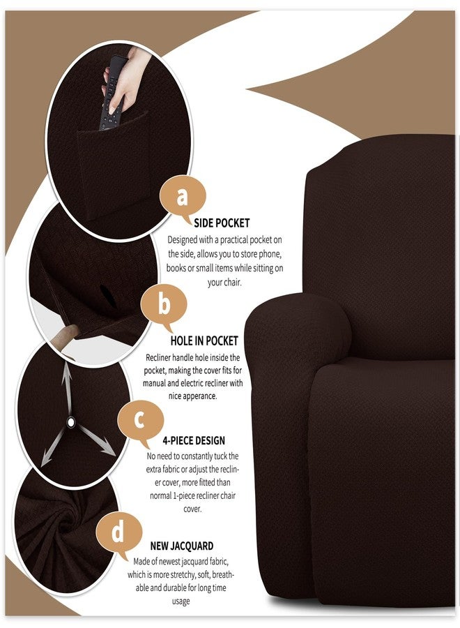 JIVINER Oversized Recliner Chair Covers 4 Piece Stretch Lazy Boy Recliner Sofa Slipcover Jacquard Large Recliner Covers with Elastic Bottom Soft Furniture Protector (XL Recliner,Dark Coffee) - Image 3