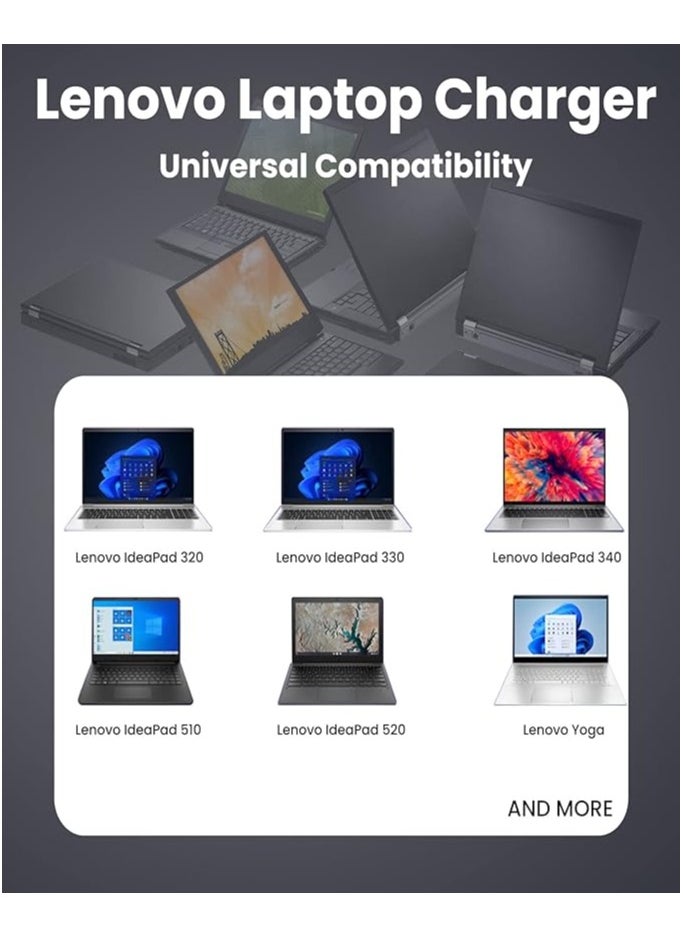 Generic شاحن كمبيوتر محمول 20 فولت 3.25 أمبير 65 وات 45 وات بديل لجهاز Lenovo IdeaPad 320 310 320S 330 330s 100 110 110S 120S 330S-15IKB Yoga 520 530، IdeaPad Flex 3 4 5 6 ADL45WCD سلك محول إمداد الطاقة (4.0 * 1.7 مم)  - Image 2