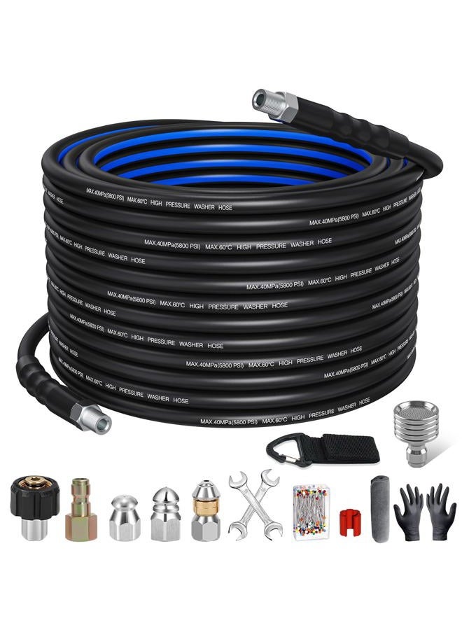 TUTULUCK Sewer Jetter Kit for Pressure Washer 50ft – 5800PSI drain jetter hose 1/4 Inch NPT Corner with Watering Spray Nozzle, Rotating and Button Hose Sewer Jetting Nozzles & Easy-to-Store Strap - Image 1