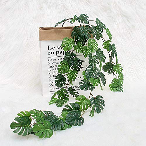 LebriTamFa Artificial Rattan Artificial Small Monstera Leaves Artificial Wall Hanging Vine Leaf Garland Plants Simulation Rattan Decoration Home Decor Accessories for Wedding Home (55 Leaves) - Image 2