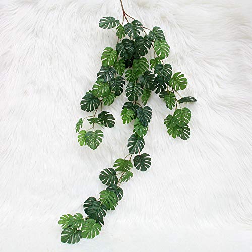 LebriTamFa Artificial Rattan Artificial Small Monstera Leaves Artificial Wall Hanging Vine Leaf Garland Plants Simulation Rattan Decoration Home Decor Accessories for Wedding Home (55 Leaves) - Image 4