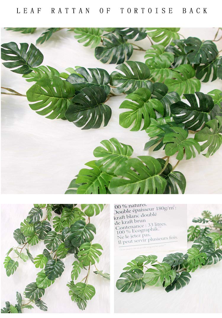 LebriTamFa Artificial Rattan Artificial Small Monstera Leaves Artificial Wall Hanging Vine Leaf Garland Plants Simulation Rattan Decoration Home Decor Accessories for Wedding Home (55 Leaves) - Image 3