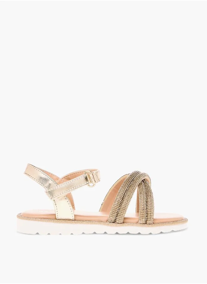 JUNIORS Girls Embellished Sandals with Hook and Loop Closure