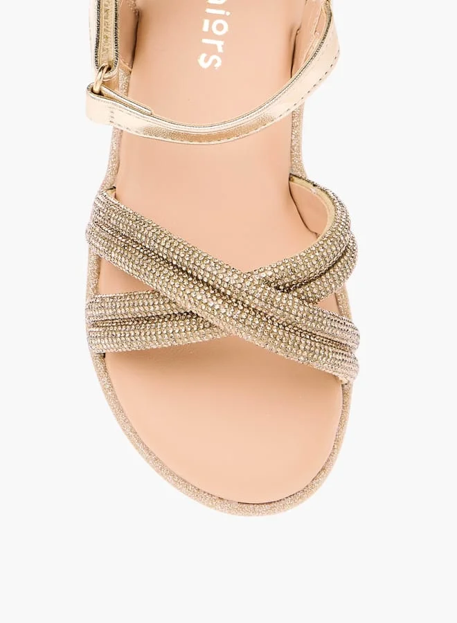 JUNIORS Girls Embellished Sandals with Hook and Loop Closure