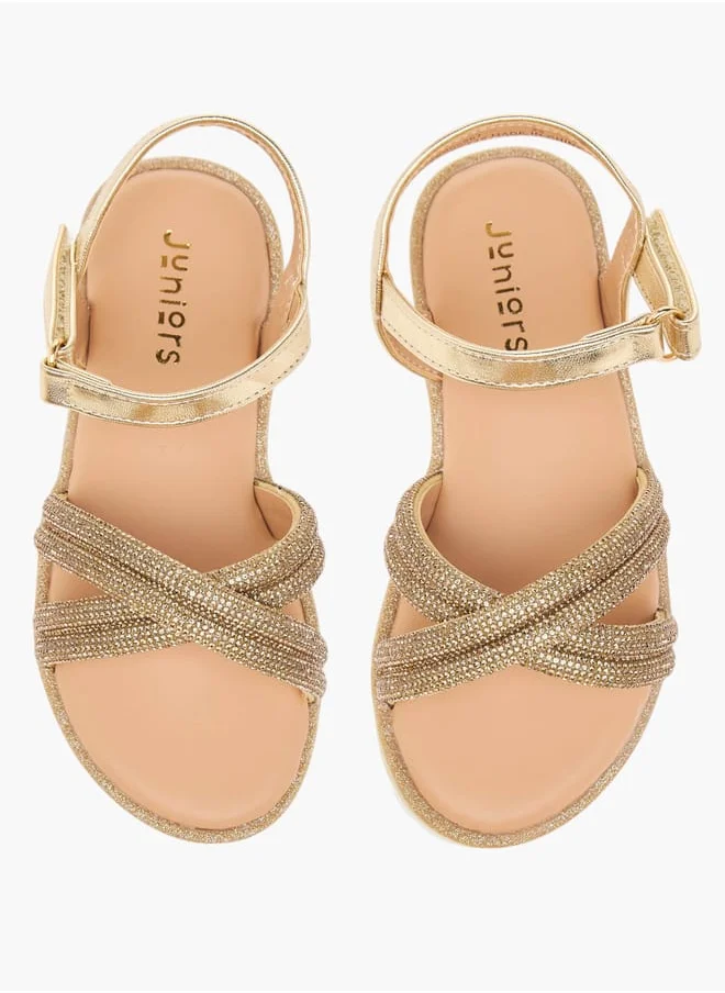 JUNIORS Girls Embellished Sandals with Hook and Loop Closure