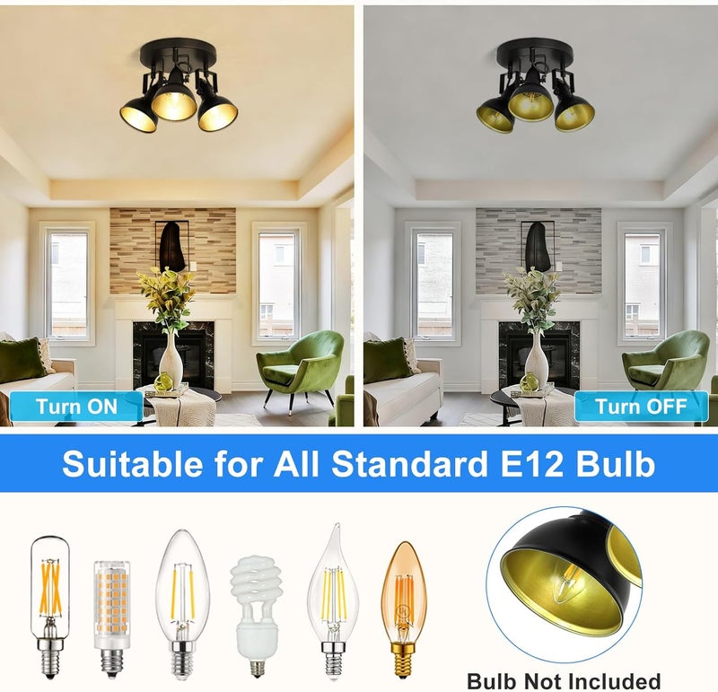 Depuley Ceiling Track Light Fixture: 3-Light Round Led Track Lighting Kit - Flush Mount Ceiling Spotlights Flexibly Adjustable Decorative Accent Lamp for Kitchen Living Room Bedroom Hallway E12 Base - Image 3