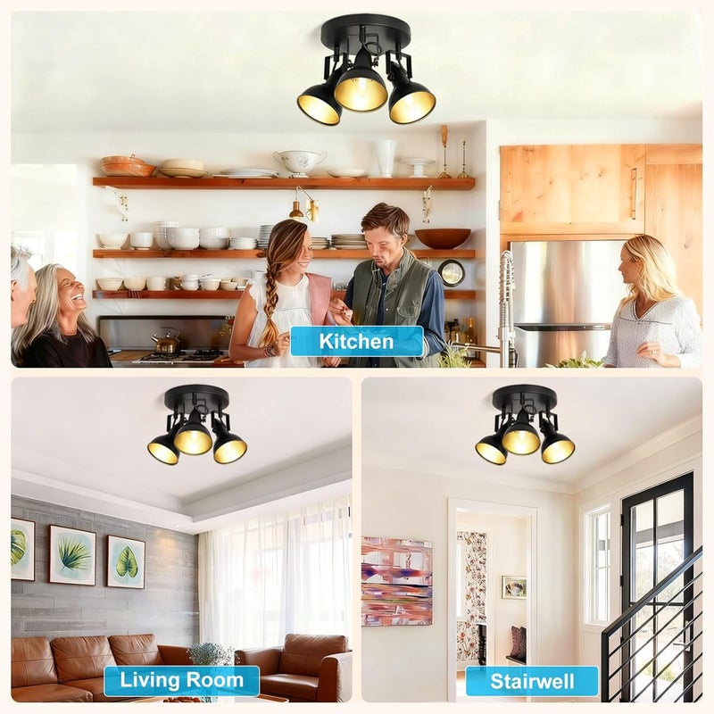 Depuley Ceiling Track Light Fixture: 3-Light Round Led Track Lighting Kit - Flush Mount Ceiling Spotlights Flexibly Adjustable Decorative Accent Lamp for Kitchen Living Room Bedroom Hallway E12 Base - Image 2