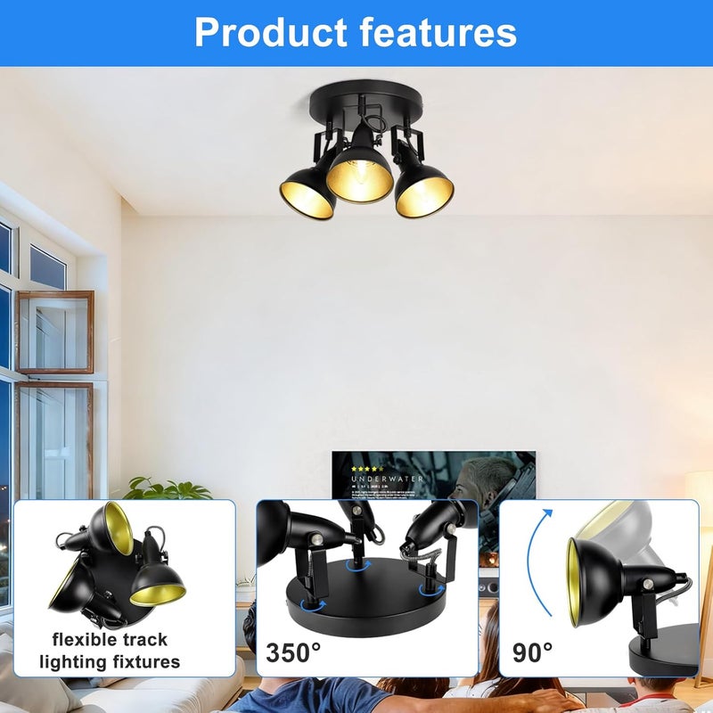 Depuley Ceiling Track Light Fixture: 3-Light Round Led Track Lighting Kit - Flush Mount Ceiling Spotlights Flexibly Adjustable Decorative Accent Lamp for Kitchen Living Room Bedroom Hallway E12 Base - Image 5