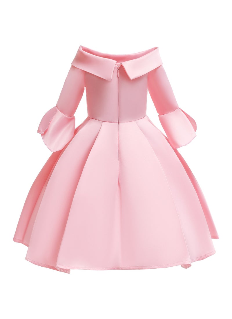 Loquat - Princess Flower Off Shoulder Mid Sleeved Skirt Dress Maxi Dress Pink - Image 1