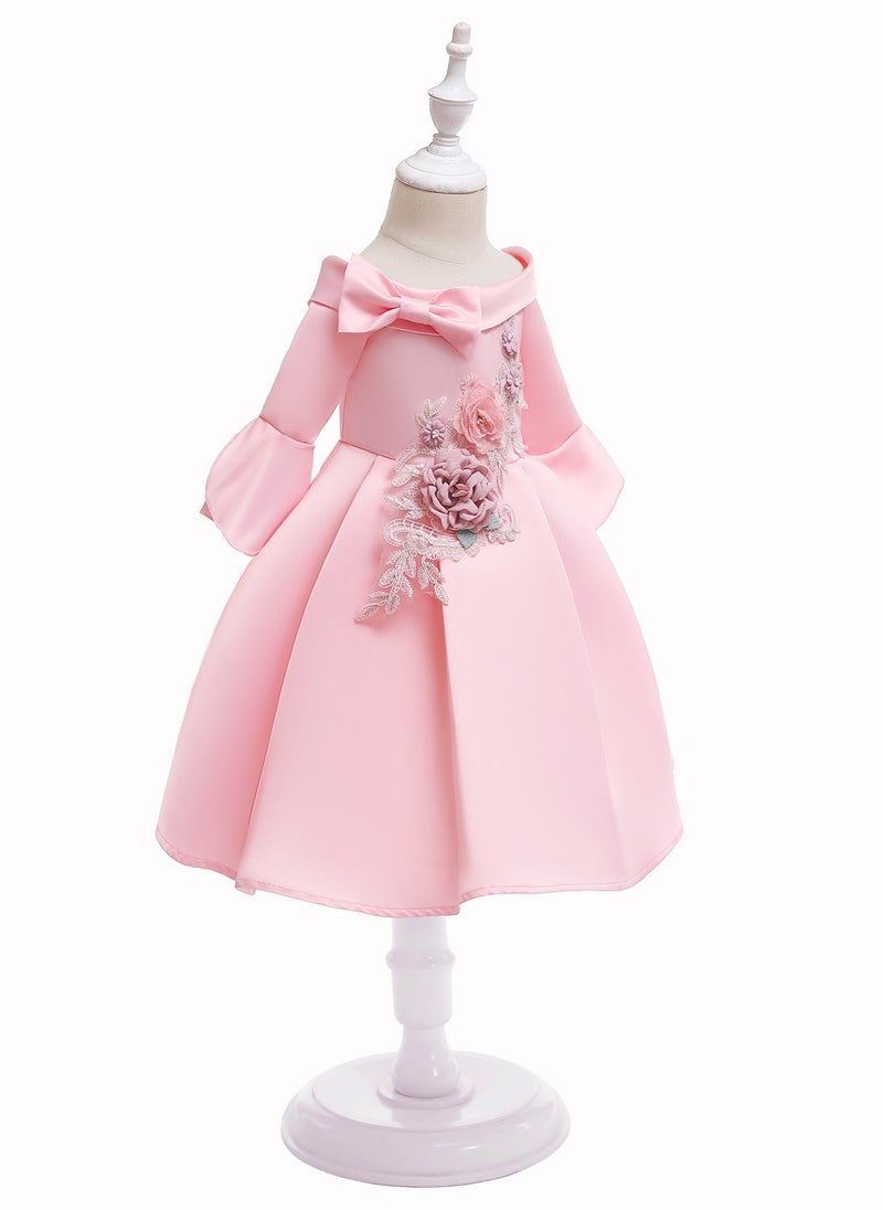 Loquat - Princess Flower Off Shoulder Mid Sleeved Skirt Dress Maxi Dress Pink - Image 1