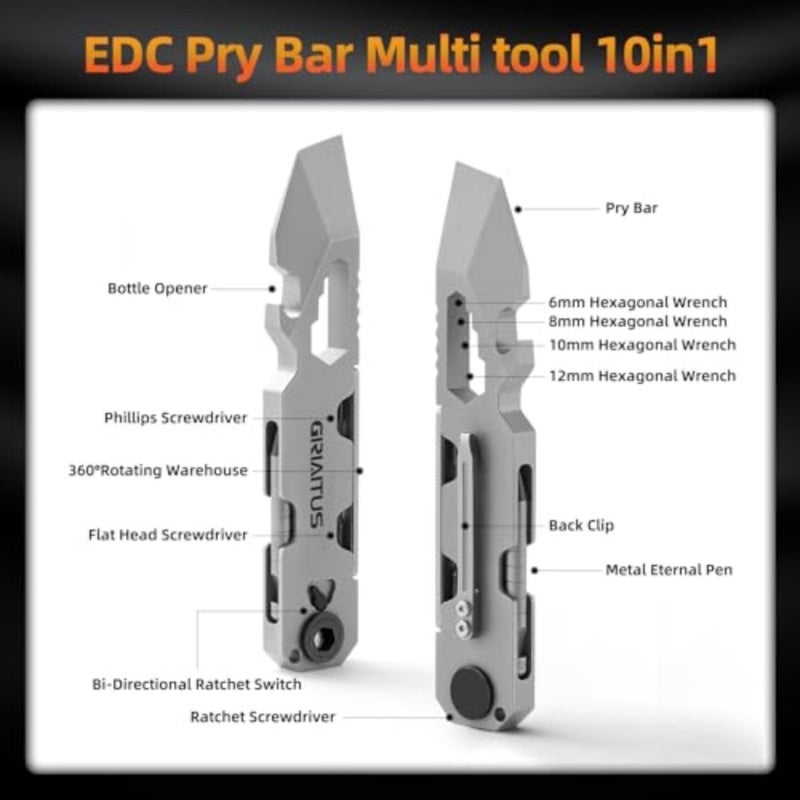 EDC Pry Bar Multitool 10 في 1 مع مفك براغي بسقاطة ثنائي الاتجاه وقلم دائم، ومفاتيح، وعتلة، وفتاحات زجاجات وصناديق - رفيقك متعدد الاستخدامات للحمل اليومي وإكسسوارات التخييم، وأدوات مع مفك براغي بسقاطة ثنائي الاتجاه، ودبوس أبدي، ومفاتيح، وعتلات، وزجاجات، وفتاحات الصناديق - Image 3