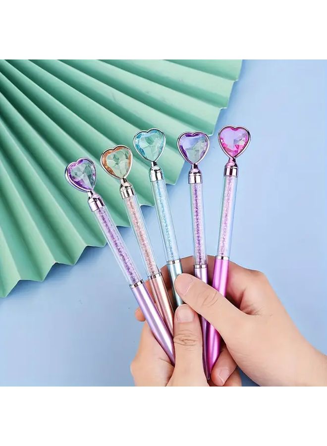 10Pcs Random Color Diamond Heart Round Pen Retractable Liquid Sand Crushed Crystal Gem - Image 3