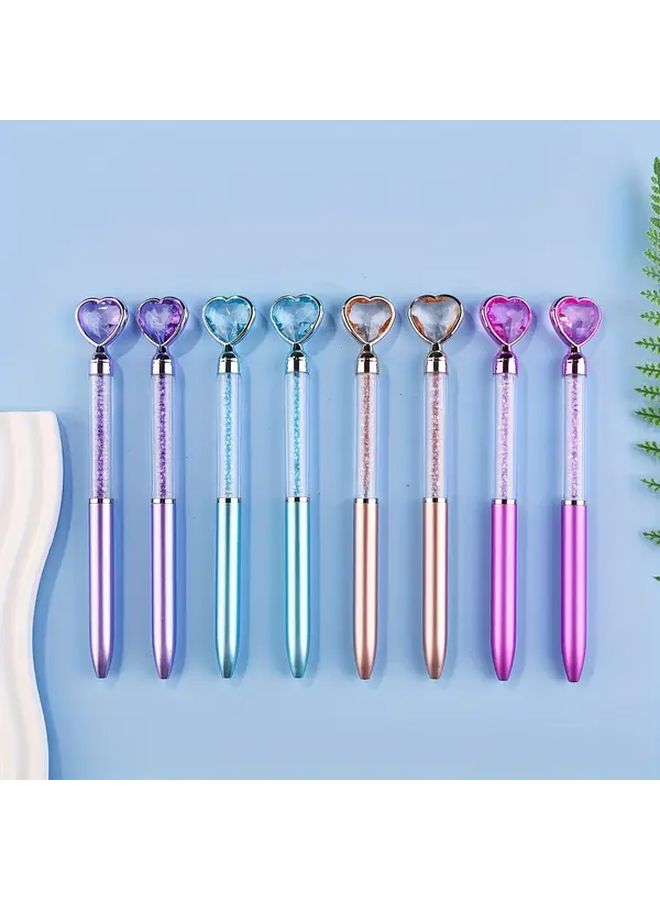 10Pcs Random Color Diamond Heart Round Pen Retractable Liquid Sand Crushed Crystal Gem - Image 1