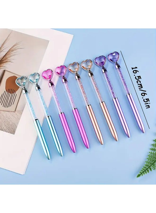 10Pcs Random Color Diamond Heart Round Pen Retractable Liquid Sand Crushed Crystal Gem - Image 2
