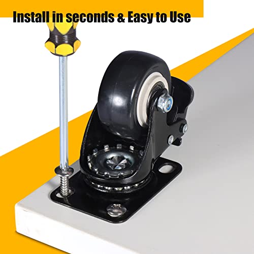 QNCZ 2" Caster Wheels, Casters Set of 4 Heavy Duty but Silent, Excellent Locking Casters with Polyurethane (PU) Wheels, Swivel Plate Castor Wheels for Cart, Furniture, Workbench - Image 5