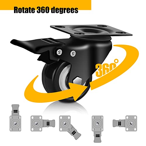 QNCZ 2" Caster Wheels, Casters Set of 4 Heavy Duty but Silent, Excellent Locking Casters with Polyurethane (PU) Wheels, Swivel Plate Castor Wheels for Cart, Furniture, Workbench - Image 4