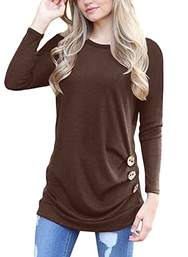 Yincro Women's Casual Long Sleeve Tunic Tops Fall Tshirt Blouses (Coffee, L) - Image 3