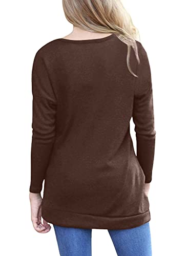 Yincro Women's Casual Long Sleeve Tunic Tops Fall Tshirt Blouses (Coffee, L) - Image 2