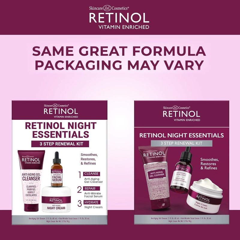 Retinol AntiAging Night Essentials 3 Step Renewal Kit The Original for a Younger Look Smooths Restores and Refines Cleanse Treat Repair Hydrate OnTheGo - Image 3