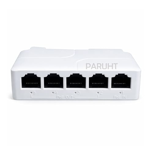 PARUHT 5-Port PoE Extender, 1 Input 4 Output, 90W IEEE802.3af/at/bt PoE Repeater, 100Mbps Passthrough Switch, Wall & DIN-Rail Mount, White POE1IN4OUT - Image 4
