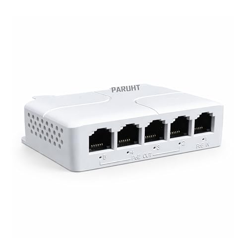 PARUHT 5-Port PoE Extender, 1 Input 4 Output, 90W IEEE802.3af/at/bt PoE Repeater, 100Mbps Passthrough Switch, Wall & DIN-Rail Mount, White POE1IN4OUT - Image 1