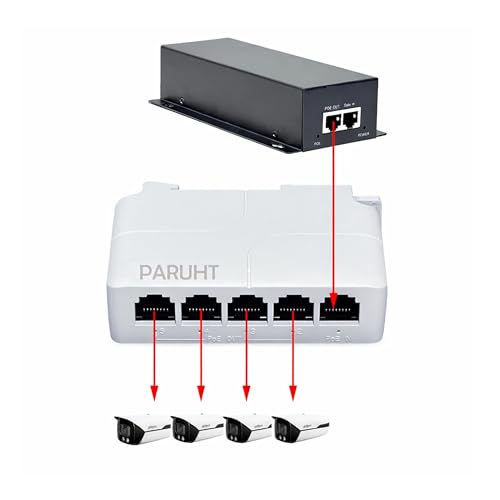 PARUHT 5-Port PoE Extender, 1 Input 4 Output, 90W IEEE802.3af/at/bt PoE Repeater, 100Mbps Passthrough Switch, Wall & DIN-Rail Mount, White POE1IN4OUT - Image 3