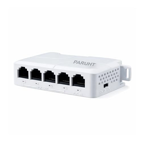 PARUHT 5-Port PoE Extender, 1 Input 4 Output, 90W IEEE802.3af/at/bt PoE Repeater, 100Mbps Passthrough Switch, Wall & DIN-Rail Mount, White POE1IN4OUT - Image 5