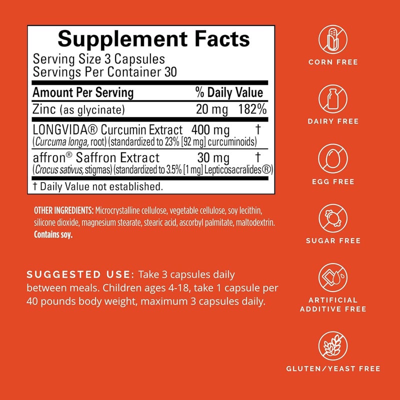 BRAINMD دكتور أيمين براين إم دي هابي زعفران بلس 90 كبسولة مع مستخلص زهرة الزعفران كركمين زنك نباتي خالي من الغلوتين 30 حصة - Image 2