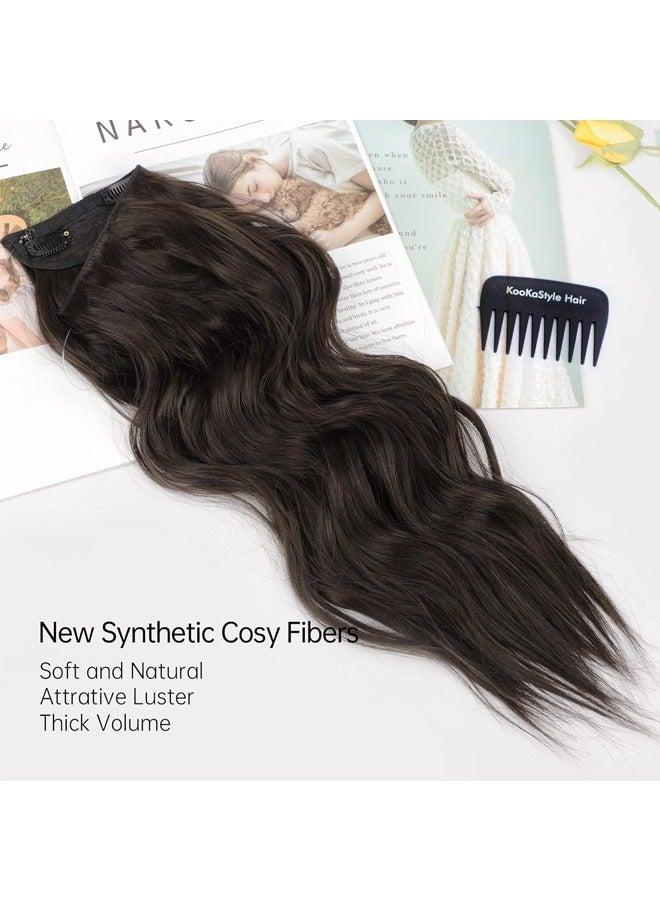 غير مرئية أسلاك معدنية الشعر حزام شفاف أسلاك معدنية حجم قابل للتعديل 4 مقاطع السلامة موجة طويلة سرية شعر مستعار 20 بوصة بني داكن السيدات - Image 2