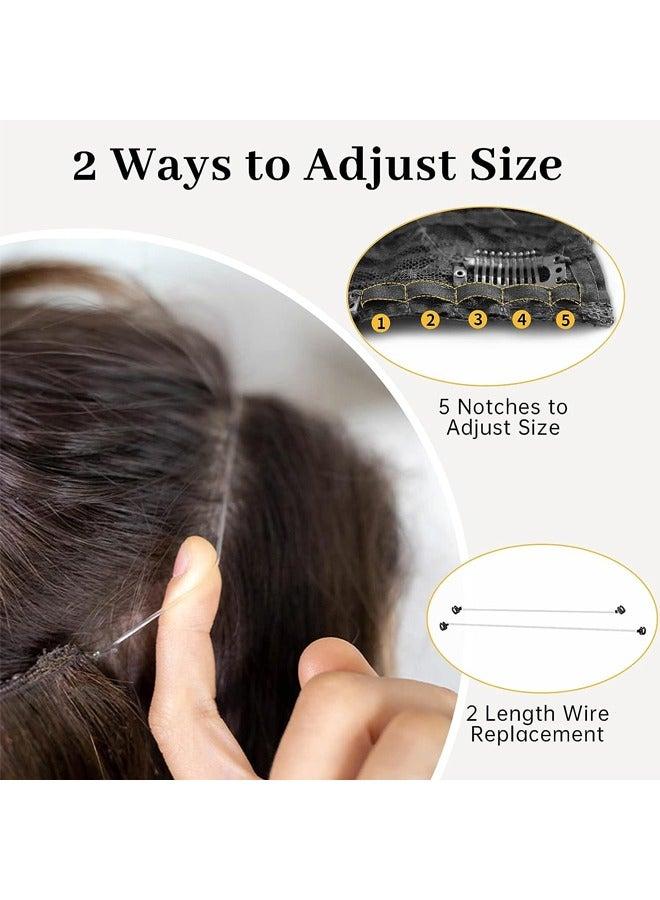 غير مرئية أسلاك معدنية الشعر حزام شفاف أسلاك معدنية حجم قابل للتعديل 4 مقاطع السلامة موجة طويلة سرية شعر مستعار 20 بوصة بني داكن السيدات - Image 3