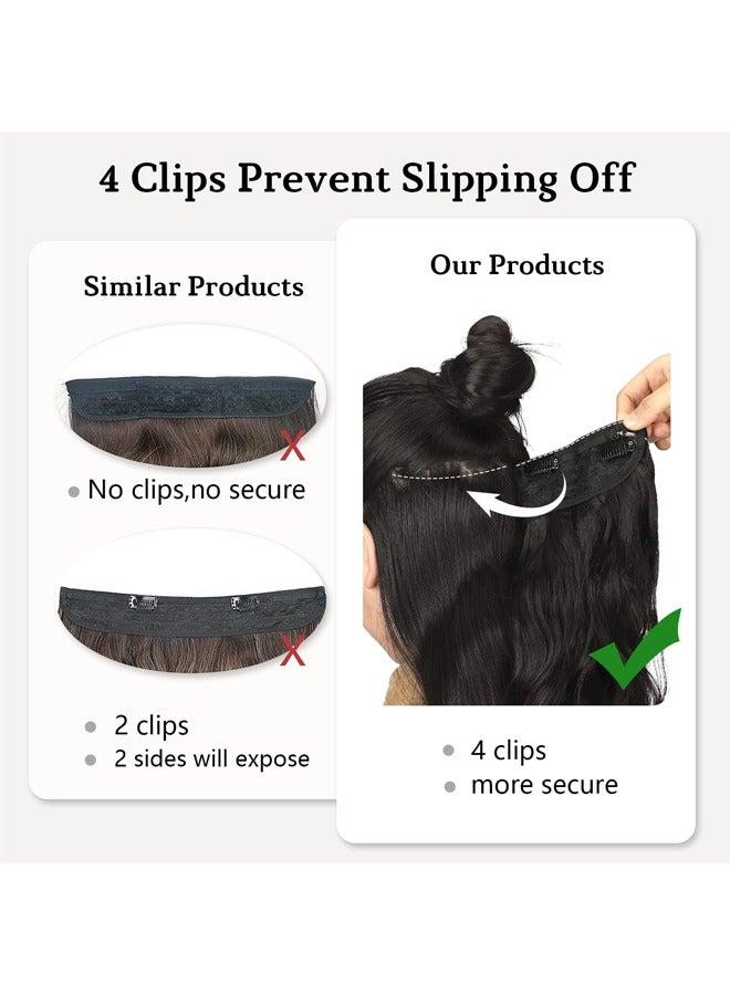 غير مرئية أسلاك معدنية الشعر حزام شفاف أسلاك معدنية حجم قابل للتعديل 4 مقاطع السلامة موجة طويلة سرية شعر مستعار 20 بوصة بني داكن السيدات - Image 4